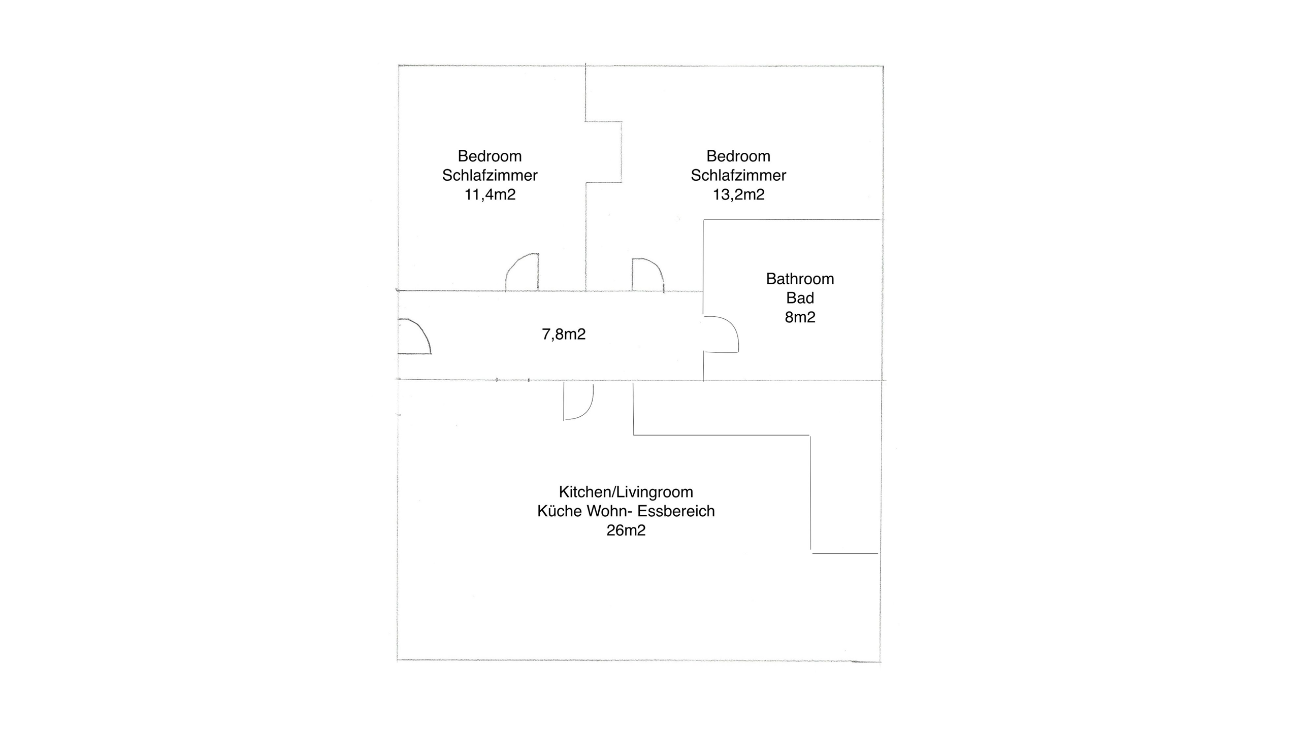 Einfache Grundrissansicht für moderne Wohnung Grafik eines Grundrisses mit Raumdimensionen und Layout einer Wohnung, ideal für potenzielle Mieter
